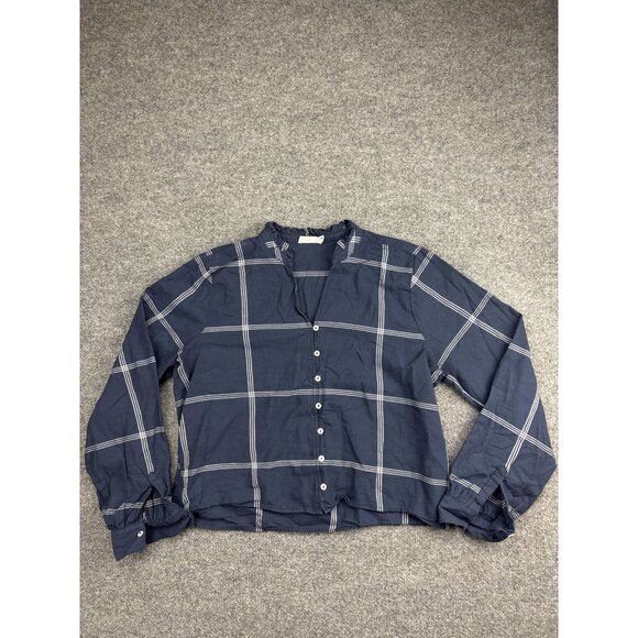 Carve Designs Tops - Carve Designs Shirt Womens Large Navy Windowpane Plaid Collar Long Sleeve Top